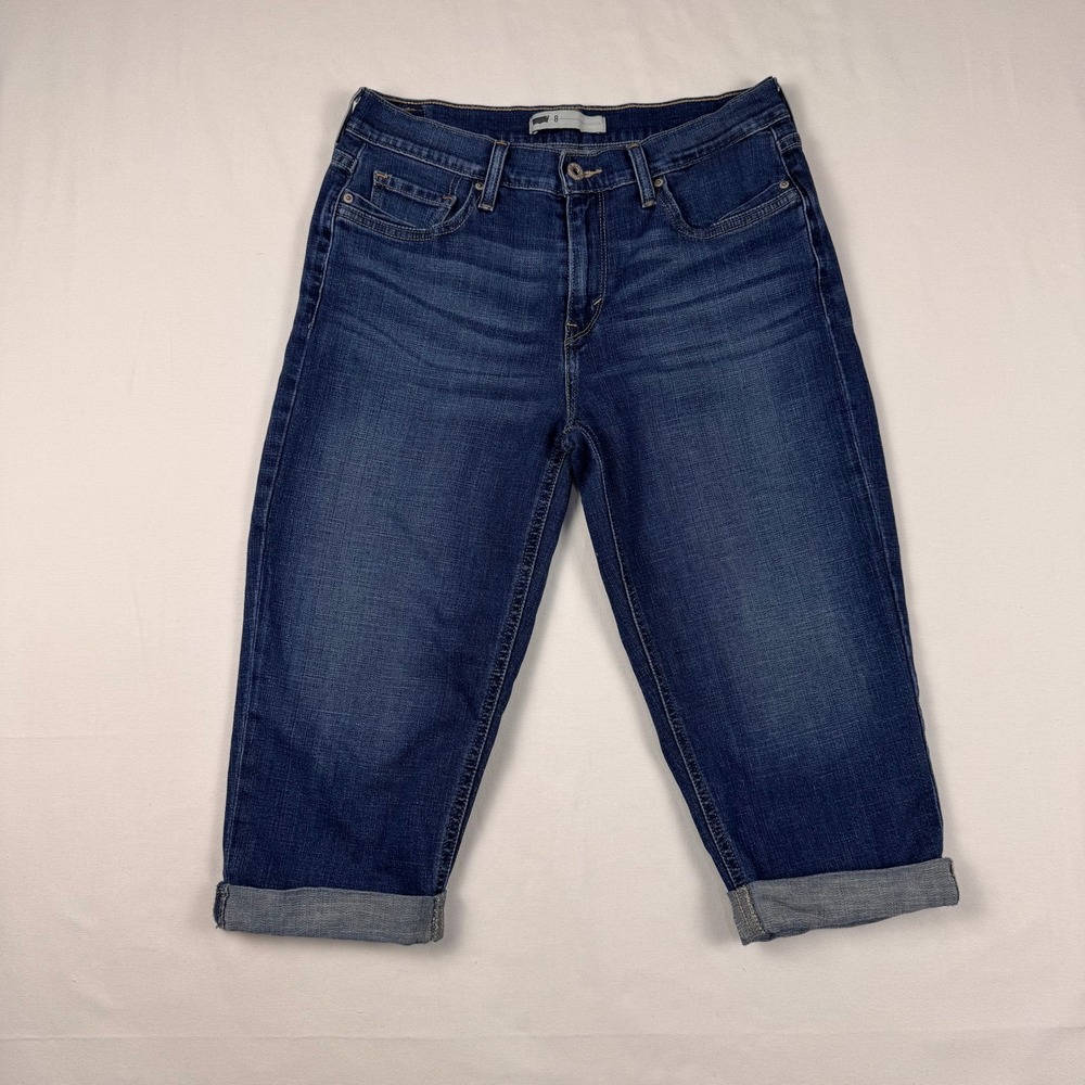 Levi's Capri Jeans Womens 8 Blue Mid Rise Cuffed Denim Pants Cropped